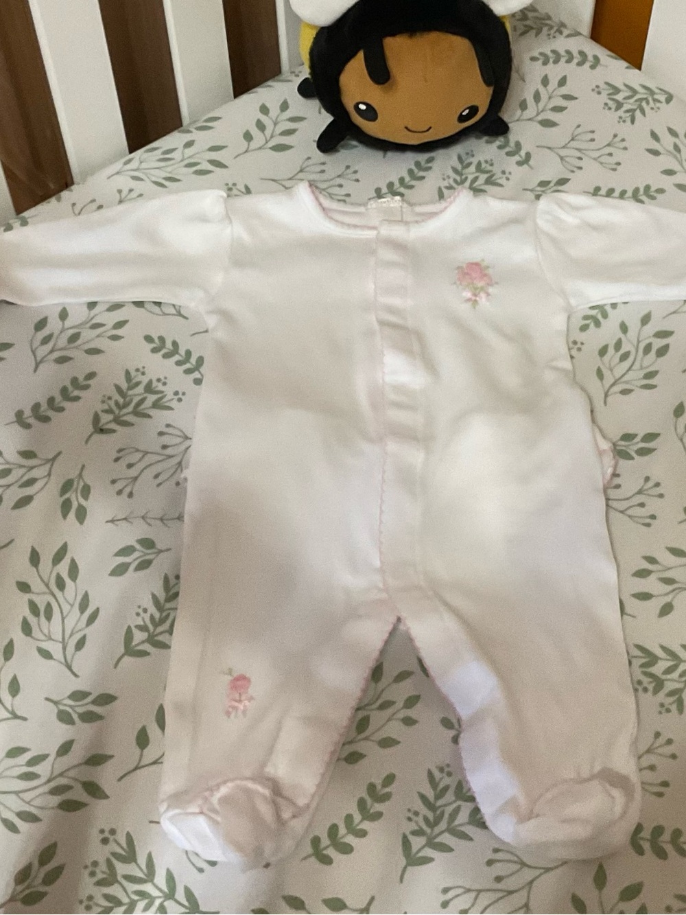 Kissy Kissy White Footed One-Piece with Pink Floral Embroidery